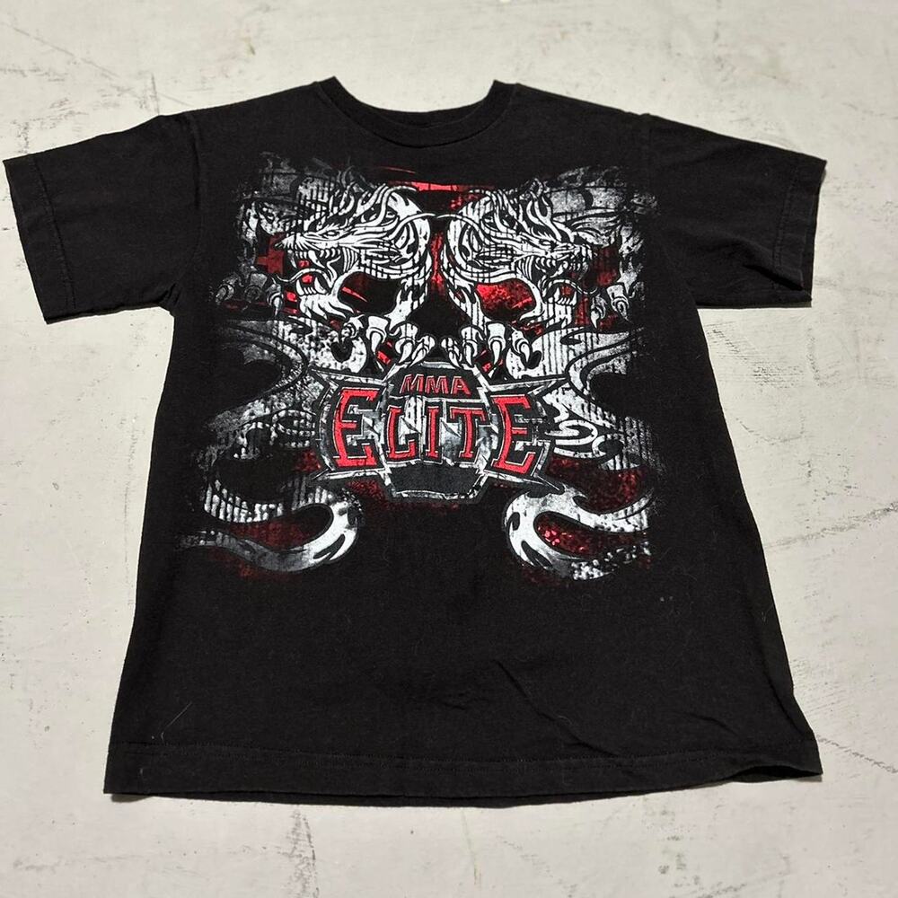 **Y2K MMA Elite T-Shirt - Red & Black with Crazy Front Graphic**